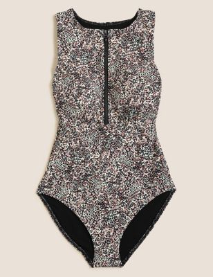 Post Surgery Printed Padded Zip Up Swimsuit