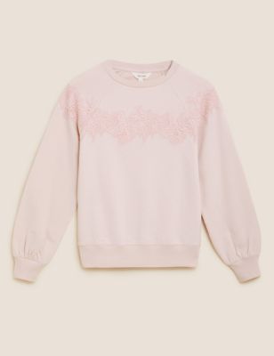 Pure Cotton Lace Insert Sweatshirt
