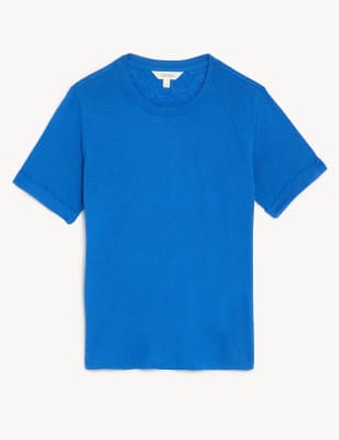 Linen Blend Round Neck Relaxed T-Shirt