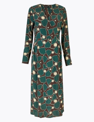 Платье миди с принтом из листьев