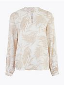 Льняная блузка с лиственным принтом