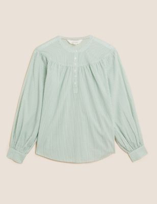 Pure Cotton Striped Long Sleeve Blouse