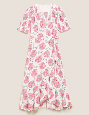 Миди-платье с запахом и оборкой