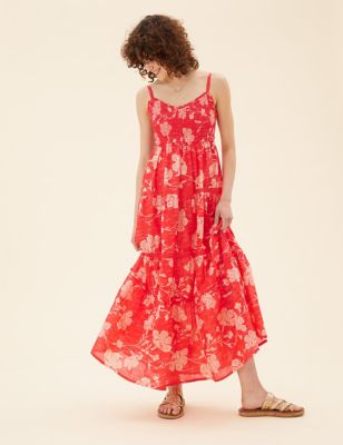 Pure Cotton Floral Midaxi Tiered Dress