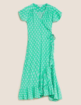 Printed Sleeveless Midi Wrap Dress