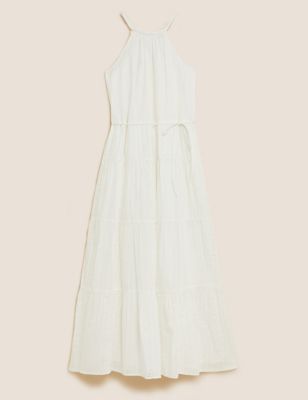Pure Cotton Broderie Sleeveless Maxi Dress