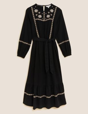 Pure Cotton Embroidered Midaxi Tiered Dress