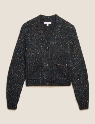 Укороченный фактурный кардиган с V-горловиной