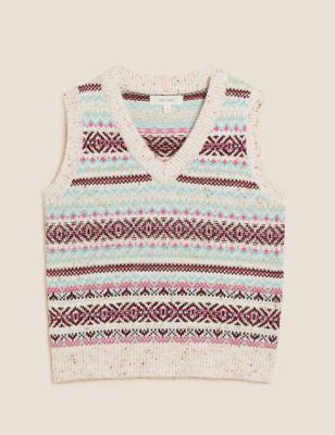 Fair Isle V-Neck Sleeveless Knitted Vest