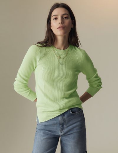 Braid Trim Longline Jumper with Recycled Nylon Green