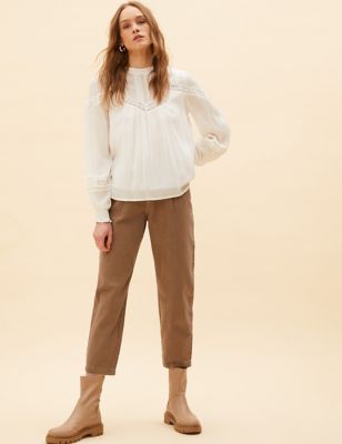 Pure Cotton Pleat Front Tapered Trousers