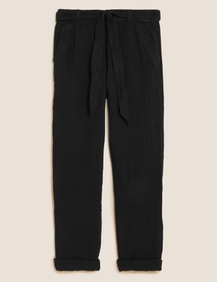 Pure Cotton Tapered Ankle Grazer Trousers