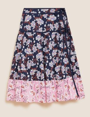 Pure Cotton Floral Tie Wrap Midi Skirt