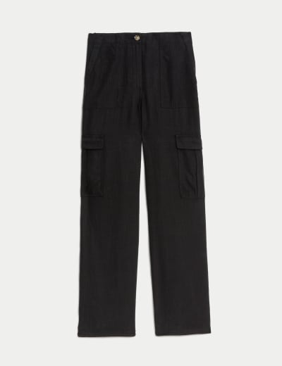 Linen Blend Cargo Trousers, Per Una