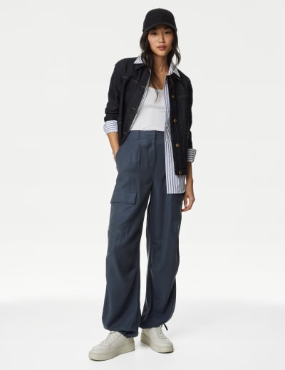 High Waisted Wide Leg Cargo Jeans, M&S Collection