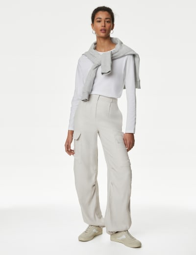 Linen Rich Striped Wide Leg Trousers M S Collection M S