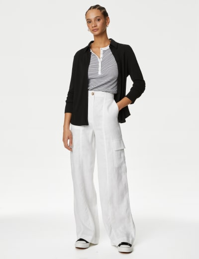 White linen cargo trousers outlet