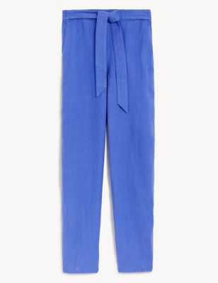 Pure Linen Printed Belted Balloon Trousers