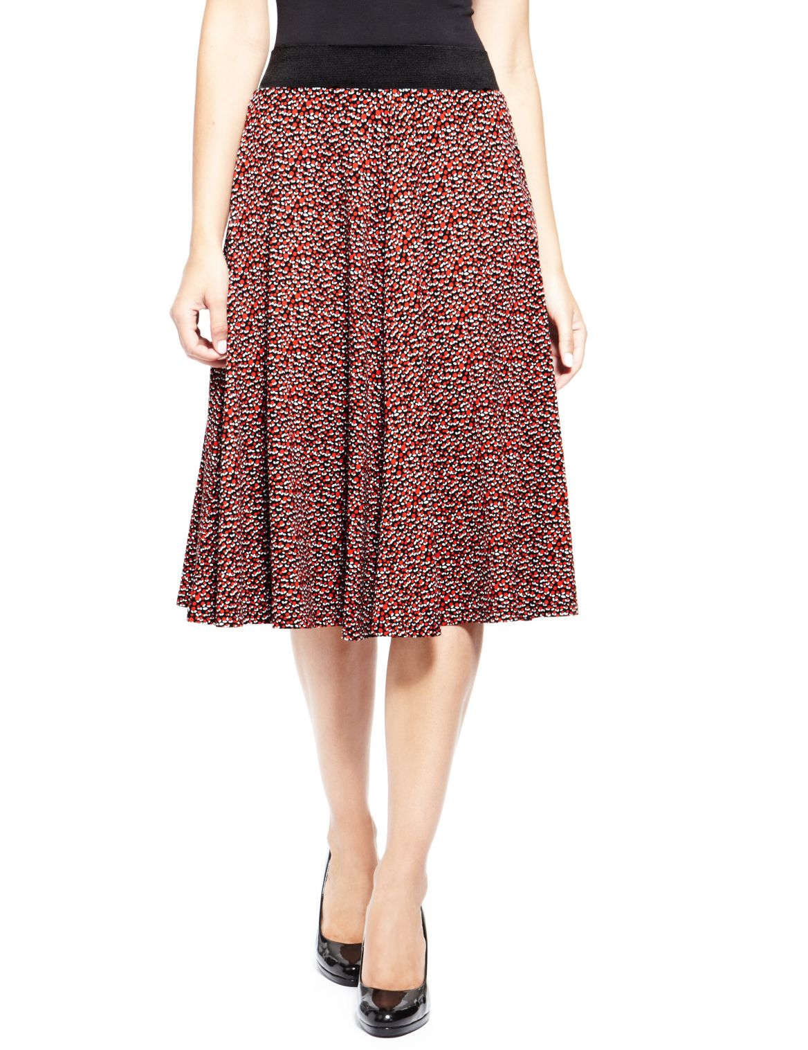 Floral Calf Length Skirt Red Mix | Vootz