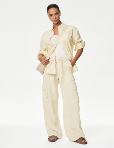 Marks and spencer ladies wide leg linen trousers discount