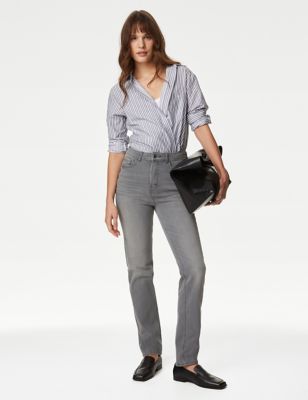 New Womens Marks & Spencer Per Una Grey Straight Jeans Size 16 12 Regular Short