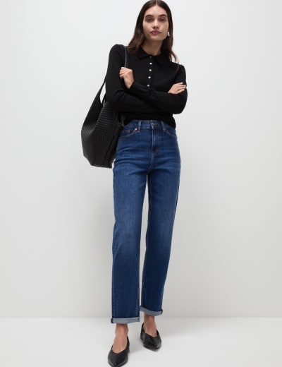 M&S Boyfriend Jeans Ankle Grazer Side High Denim Trousers Pants 6 £39