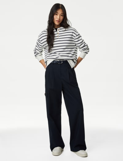 Cotton Rich Relaxed Straight Trousers, M&S Collection