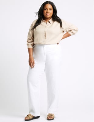 cream linen wide leg trousers