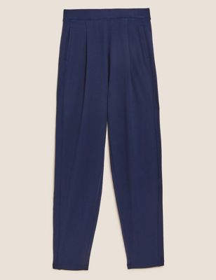 Jersey Pleat Front Tapered Trousers