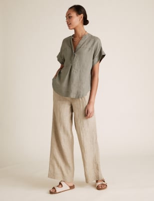 cream linen wide leg trousers