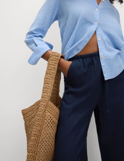 Marks and spencer ladies wide leg linen on sale trousers