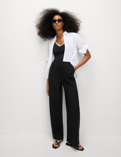 Pure Linen Utility Wide Leg Trousers M S Collection M S