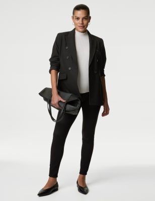 Maternity Black Coated Leather-Look Over Bump Leggings