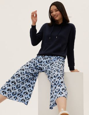 Printed Wide Leg Cropped Trousers