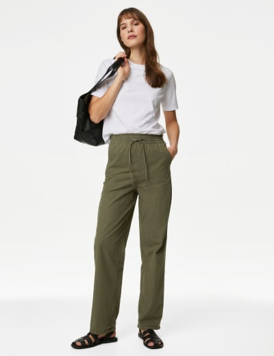 Khaki ankle grazer trousers discount
