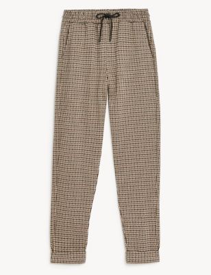 Jersey Checked Drawstring Tapered Trousers