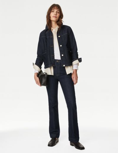 High-Rise Creased-Front Full-Leg Jeans