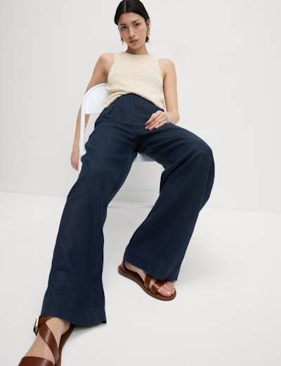 Pure Linen Wide Leg Trousers M S Collection M S