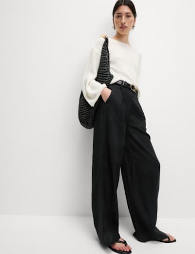 Pure Linen Utility Wide Leg Trousers M S Collection M S
