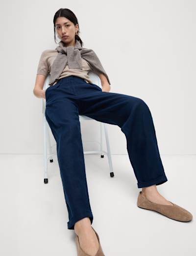 Cotton Rich Balloon Tapered Trousers, M&S Collection