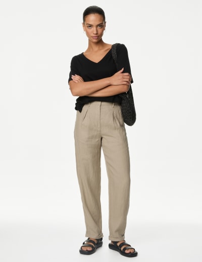 Pure Linen Tapered Trousers M S Collection M S