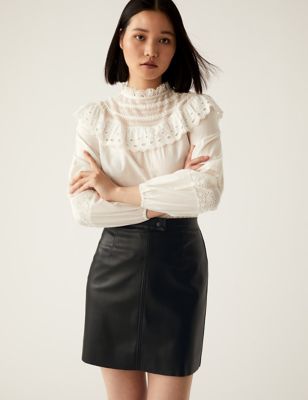 Faux Leather Textured Mini A-Line Skirt