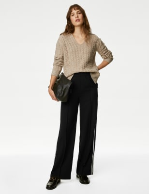 white wide leg trousers