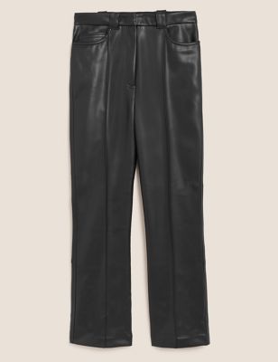 Leather Look Flared Ankle Grazer Trousers