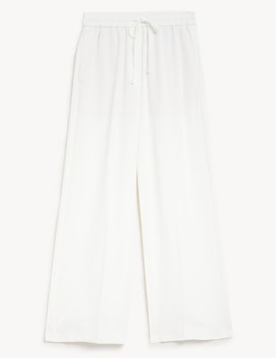 Crepe Wide Leg Cropped Trousers