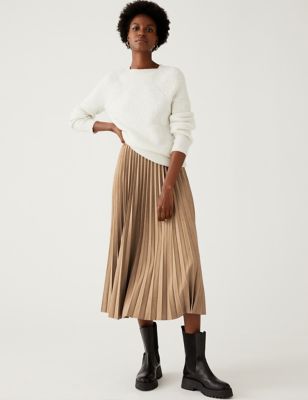 Suedette Pleated Midi Skirt