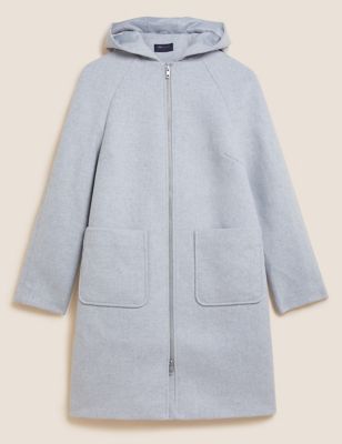 Wool Blend Hooded Tailored Coat