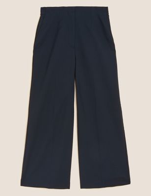Cotton Blend Wide Leg Cropped Trousers