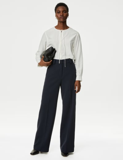 Crepe Tab Detail Wide Leg Trousers