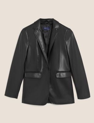 Faux Leather Single Breasted Blazer